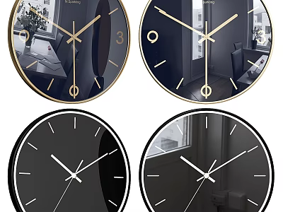 Stylish Modern Wall Clocks With Black Dial And Gold Accent Design 3d model
