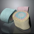 Three Colorful Marshmallows Blue Pink Beige With Soft Swirl Pattern Design