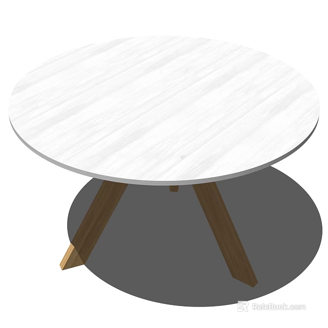 Round Modern Coffee Table With White Wood Grain Top And Brown Legs 3d model 
