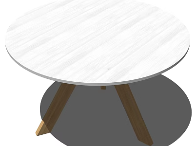Round Modern Coffee Table With White Wood Grain Top And Brown Legs 3d model