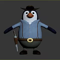Cartoon Penguin Character Wearing Blue Outfit With Hat Belt And Gun