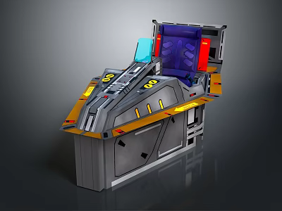 Futuristic Sci Fi Control Console Metallic Gray Yellow Blue Design With Display Screen And Control Buttons 3d model