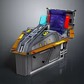 Futuristic Sci Fi Control Console Metallic Gray Yellow Blue Design With Display Screen And Control Buttons