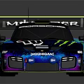 Porsche Race Car With Monster Logo And Neon Colored Design Large Spoiler