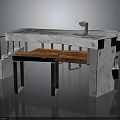 Modern Concrete Top Furniture With Wooden Stool And Metal Frame Design