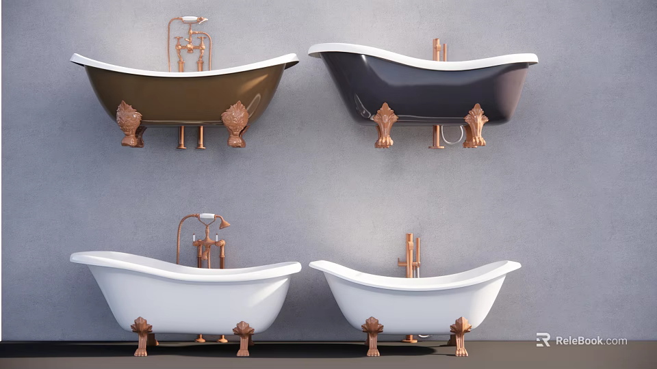 Elegant Freestanding Bathtub Designs With Copper Feet And Faucet In Various Colors 3d model 