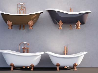 Elegant Freestanding Bathtub Designs With Copper Feet And Faucet In Various Colors 3d model