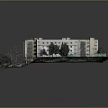 Cartoon Scene Featuring Buildings Green Roof Road Trees And Parking Lot Design