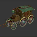 Vintage Wooden Horse Carriage With Green Roof And Golden Wheels Design