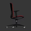 Red Office Chair With Black Armrests Swivel Wheels And Comfortable Design