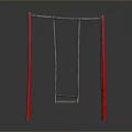 Swing Structure With Red Frame Silver Crossbar Chains And Wooden Seat Against Black Background
