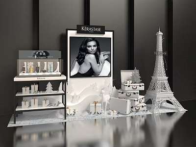 Elegant Commercial Display Equipment with Krastase Brand Shelving Units Eiffel Tower Model and Product Showcases 3d model
