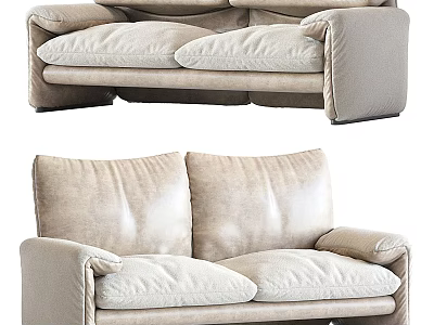 Modern Beige Upholstered Two Seater Sofa With Plush Cushions For Living Room 3d model