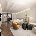 Modern Hotel Room Interior With King Bed Sofa Armchair Coffee Table And Area Rug