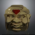 Fantasy Character Golden Helmet Featuring Creature Face Design And Red Gemstone