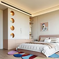 Cozy Kids Room Interior With Pink Bed Circular Cutout Wardrobe And Decorative Art