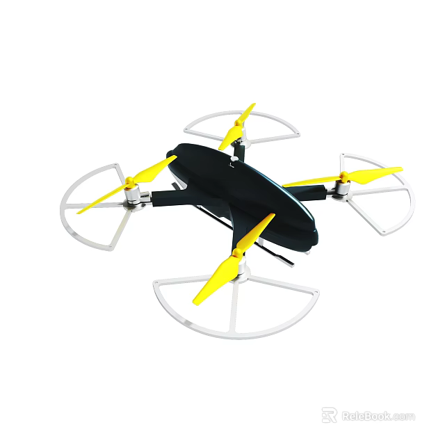 Black Drone With Yellow Propellers And White Propeller Guards 3d model 