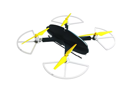 Black Drone With Yellow Propellers And White Propeller Guards 3d model