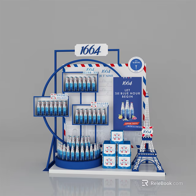 Commercial Display Rack For 1664 Brand Bottled Drinks With Eiffel Tower Model 3d model