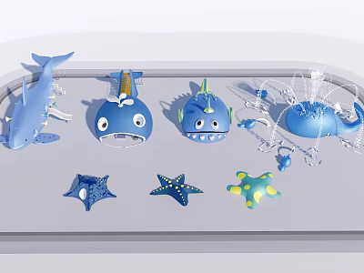 Colorful Marine Themed Play Equipment with Whale Shark Fish and Starfish for Kids 3d model