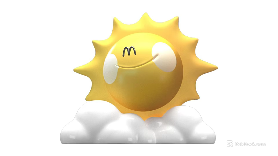 Decorative Commercial Equipment with Yellow Sun Shape and Smiling Face on Cloud Base 3d model 