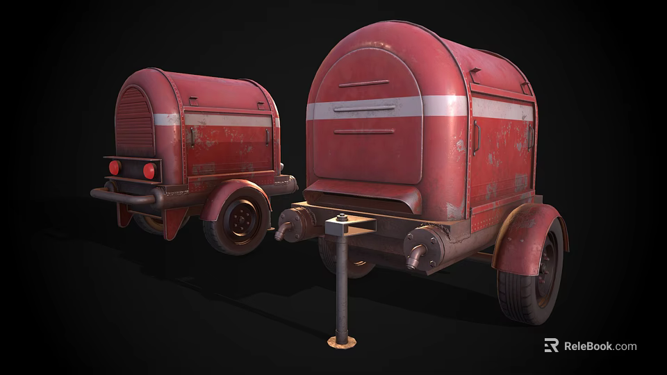 Two Red Vintage Trailers With White Stripes And Retro Design Details 3d model 