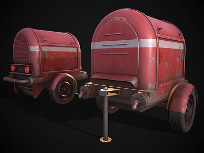Two Red Vintage Trailers With White Stripes And Retro Design Details 3d model
