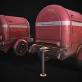 Two Red Vintage Trailers With White Stripes And Retro Design Details