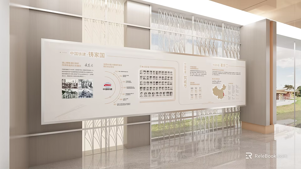 China Railway Construction Group Display Wall Featuring Infographics Map And Company Information 3d model 
