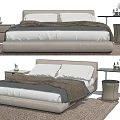 Modern Double Bed With Bedside Table Soft Blanket Pillows And Cozy Rug 3d model