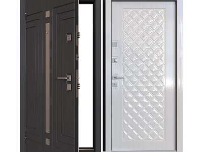 Modern Security Doors Featuring Dark White Designs Diamond Pattern Glass Panels And Metal Handles 3d model