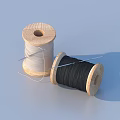 Household Sewing Supplies Two Wooden Spools With White And Black Thread 3d model