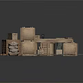 Modern Workshop Scene With Wooden Crates Drawers And Workbench On Gray Mat