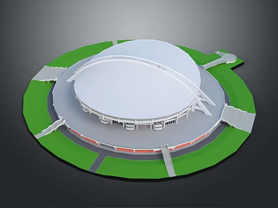 Modern Commercial Complex With Circular Structure White Dome Green Areas And Connected Roads 3d model