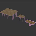 Wooden Furniture Set Including Large Table Small Table And Bench