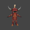 Armored Horned Warrior Character With Red Samurai Armor And Green Eyes