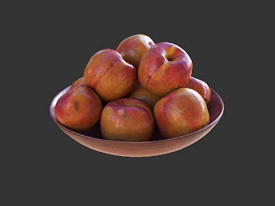 Fresh Ripe Juicy Peaches in a Wooden Bowl on Dark Background 3d model