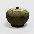 Ancient Round Green Ceramic Jar With Decorative Patterns And Textured Lid 3d model