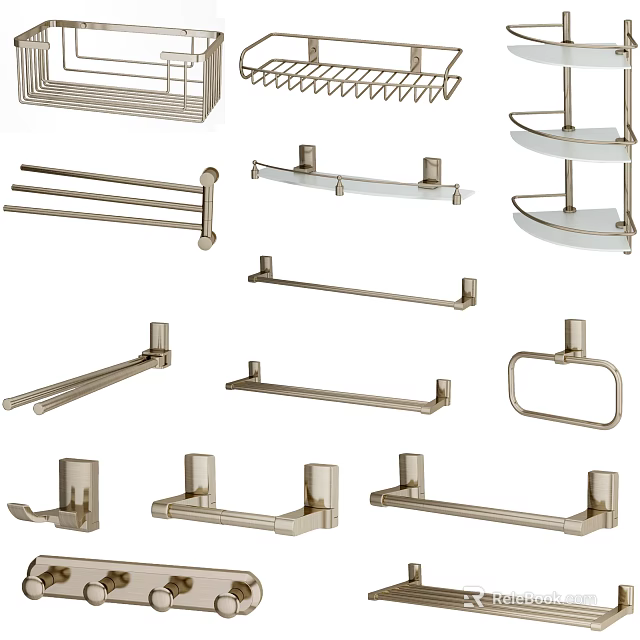 Modern Bathroom Cabinet Racks with Towel Bars Corner Shelves and Hooks 3d model 
