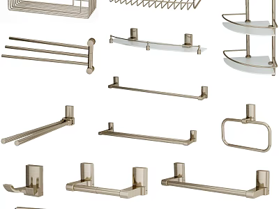 Modern Bathroom Cabinet Racks with Towel Bars Corner Shelves and Hooks 3d model