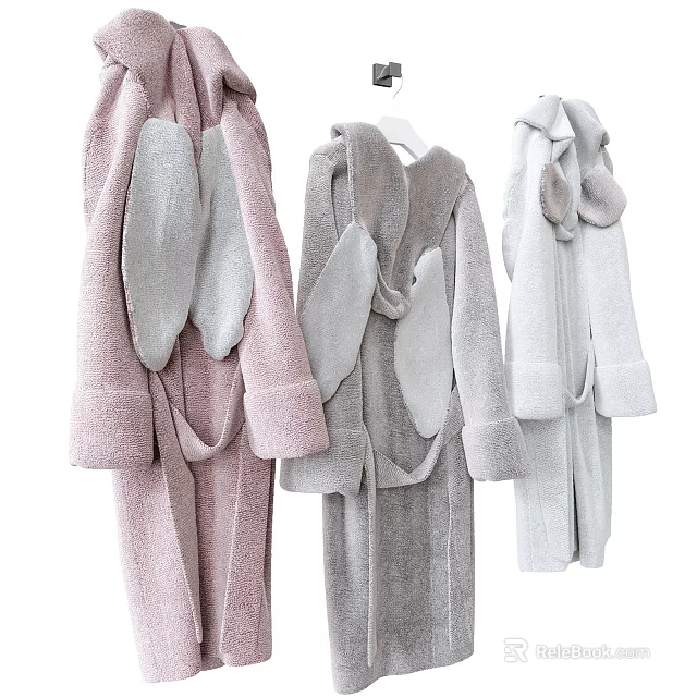 Fluffy Rabbit Ear Onesie Loungewear in Pink Gray And Light Gray Soft Cozy Pajamas 3d model 