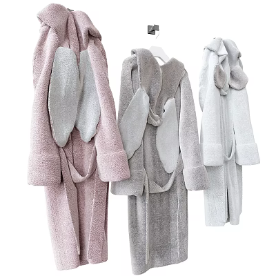 Fluffy Rabbit Ear Onesie Loungewear in Pink Gray And Light Gray Soft Cozy Pajamas 3d model