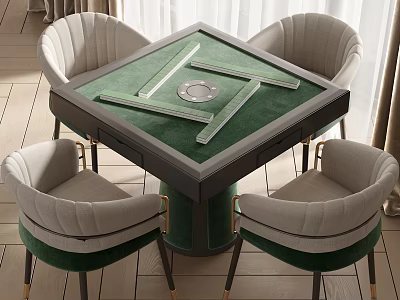 Modern Entertainment Table with Green Tabletop and Four Elegant Chairs 3d model
