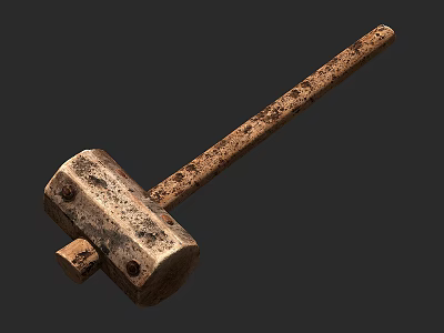 Ancient Rusty Hammer As Historical Weapon With Metal Head Wooden Handle 3d model