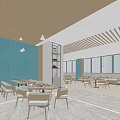 Modern Restaurant Interior With Wooden Slat Ceiling Dining Tables Pendant Lights And Green Panel Walls