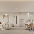 Modern Living And Dining Room Interior With Sofa Dining Table Chairs And Pendant Lights