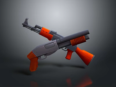 Orange And Gray Toy Gun With Modern Design And Realistic Details 3d model