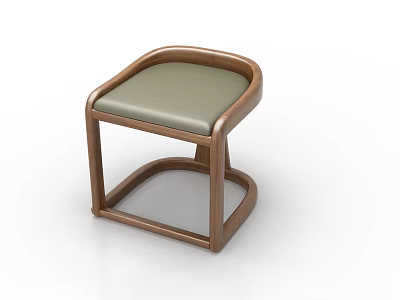 Modern Wooden Stool With Light Green Padded Seat And Curved Armrest In Simple Contemporary Design 3d model