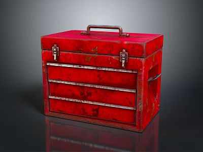 Vintage Red Metal Toolbox With Multiple Drawers Handle And Latches Design Features 3d model