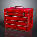 Vintage Red Metal Toolbox With Multiple Drawers Handle And Latches Design Features